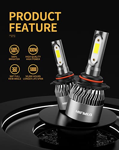 MIFMIA 9005 LED Headlight Bulbs High Beam, 15000 Lumens 500% Brighter, LED Headlights HB3 6500K Cool White Conversion Kit Halogen Replacement