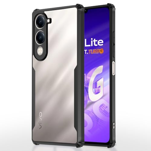 Image of Pikkme Back Cover for iQoo Z10 lite 5G / Vivo T4 lite 5G / Y19 5G / Y19e / Y04 4G / Y29s 5G | Ultra Hyrbid | Full Camera Protection | Raised Edge | Crystal Clear Transparent Bumper Case (Black)