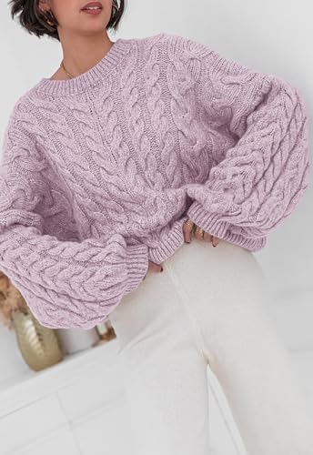 Image of PRETTYGARDEN Womens Sweaters Spring 2026 Cable Knit Long Sleeve Crewneck Oversized Sweater Chunky Pullover Loose Outfits