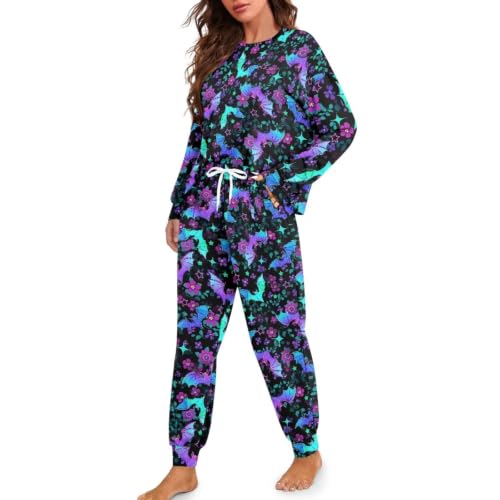 Image of Women's Pajamas Set Soft 2 Piece Loungewear Long Sleeve Pj Set | Matching Sleepwear, Crew Neck Top, Drawstring Jogger Pants with Pockets, Fall Pajama for Home, Sleep, Casual Wear, Plus Size