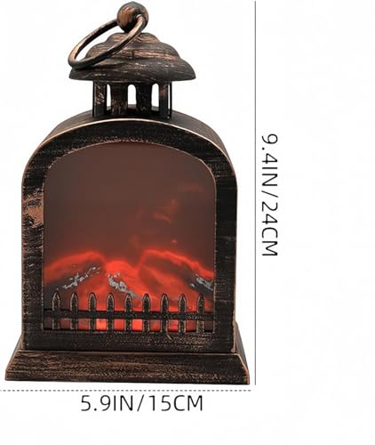 Image of Small Cozy Fireplace Lantern Traditional Realistic Log Wood Burning Flame Effect Ligh LED Charcoal Style Table LampFor Indoor & Outdoor Use