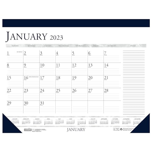 House of Doolittle Recycled Two-Color Monthly Desk Pad Calendar with Notes Section, 22 x 17, Blue Binding/Corners, 12-Month (Jan-Dec): 2023