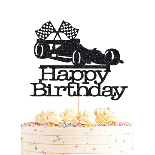 Auroriel Coche de Carreras Topper Goma Brillante Automóvil Cumpleaños Torta Decoración Rennwagen Fiesta de Cumpleaños Niños Cupcake Accesorios Fotorequisiten Feliz Cumple