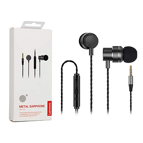 Lenovo HF118 - Écouteurs Intra-Auriculaires Filaires avec Microphone - jack 3,5mm - Noir