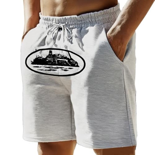 Gefomuofe NOFS Herren Cargo Shorts Kurze Hosen Summer Cargoshorts mit Buchstaben Muster Y2K Hip Hop Vintage Streetwear mit Kordelzug Leicht Sommershorts Baumwolle Kurze Hose