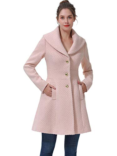Image of BGSD Women Tia Fit and Flare Boucle Wool Blend Walking Coat (Also available in Plus Size and Petite), Blush Pink, Large Petite