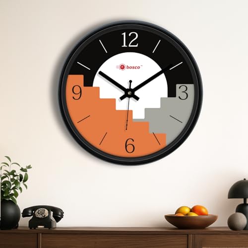 Image of Bosco Decorative Non Ticking Silent, Black Elegant 30 CM, Modern Design Round Wall Clock for Home, Living Room, Bedroom, Office and Kitchen | BWC-1247
