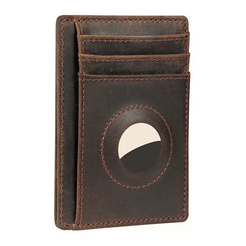 Leather Wallet with AirTag Credit Card Holder For Men and Women Slim and Stylish, RFID Blocking, Front Pocket Thin Minimalist