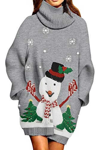 Viottiset Damen Weihnachten Übergroßes Pulloverkleid Rollkragen...
