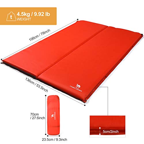 CAMEL CROWN Camping Sleeping Mat 2" Thick Foam Mat Individual/Double Self Inflating Air Mattress with Travel Pillow Waterproof for Hiking Travel Camping Backpacking Beach - Image 3