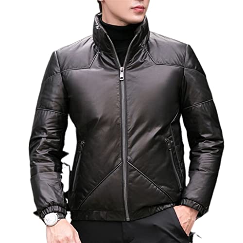 Leather Jacket Standing Collar Down Jacket Thickened Youth Leather Jacket Warm Jacket(X-Large)