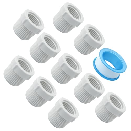 OSVJE 10 Pack PVC Pipe Fitting, 3/4 Inch Male Thread Bulk Fittings 1/2 Inch Female Threaded Reducer Bushing, Coupling Pipe Adapter Connectors for Plumbing/Construction - Thumbnail 5