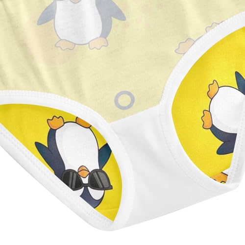 Cartoon Penguins Yellow Underwear for Girls, Toddler Panties, Girls' Cotton Brief Underwear, 2–8 Years4