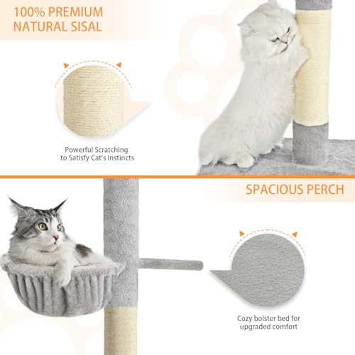ABCPET Floor to Ceiling Cat Tree,5 Tiers Tall Cat Tower with Adjustable Height(98-110),Cat Tree Floor to Ceiling with Cozy Hammock,Sisal Scratching Posts,Platforms,and Hanging Balls for Large Cats by ABCPET - Image 3