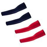 Atneato UV Protection Cooling Arm Sleeves - Arm Warmers Sun Protective Tattoo Sleeves for Men Women (Black+Red)