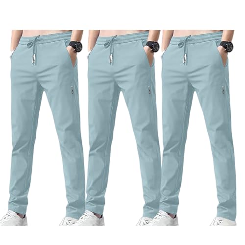3PCS Men's Pockets Pants Solid Color Casual Long Trousers Drawstring Elastic Waist Pants Work Office Daily Trouser