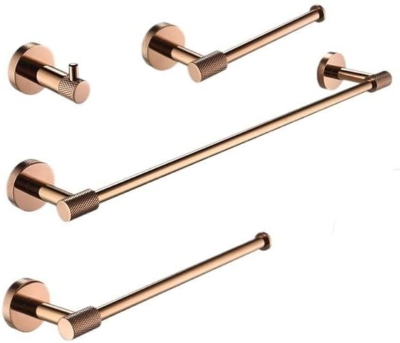 Glossy Rose Gold Chrome Bathroom Accessories Set Wall Mounted Hand Towel Holder Toilet Roll Holder Bathrobe Hook Hanger(PC-4 piece Set)