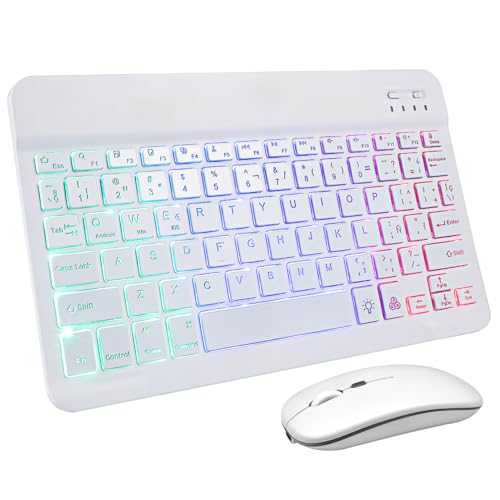 Teclado y ratón inalámbricos recargables LABRIMP con retroiluminación y pegatinas español