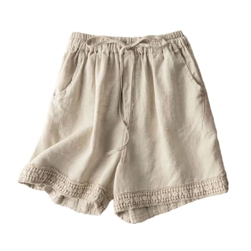Short en coton lin taille haute anti-chaleur avec dentelle élégante en taille M