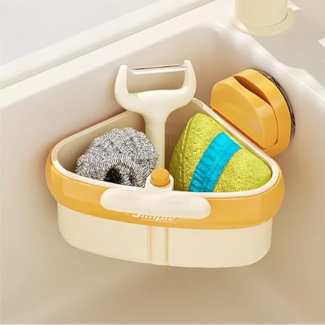 Corner Sink Strainer, Suction Cup Sink Corner Rack, Food Waste Catcher for Sink, Automatic Dumping Triangle Sinks Basket Shelf with Suction Cup, Sucker Corner Hanging, for Kitchen (Green)