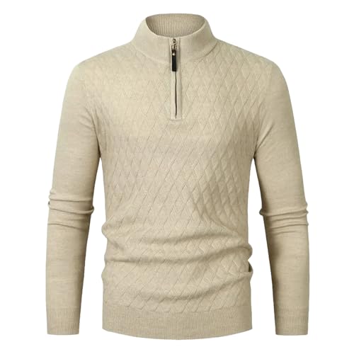 Men Half Zipper Slim Fit Knitted Pullover Sweaters Casual Longsleeve Standcollar Solidcolor Knitwear