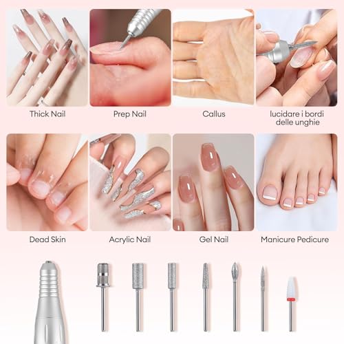 CkeyiN Pro Elektrische Nagelfräser Professionelle 35000RPM,Wiederaufladbare Elektrische Nagelfeile 7 in 1,mit LCD-Display Nagelfräser für Gelnägel Acrylnägel,Maniküre Pediküre Set,für Salon