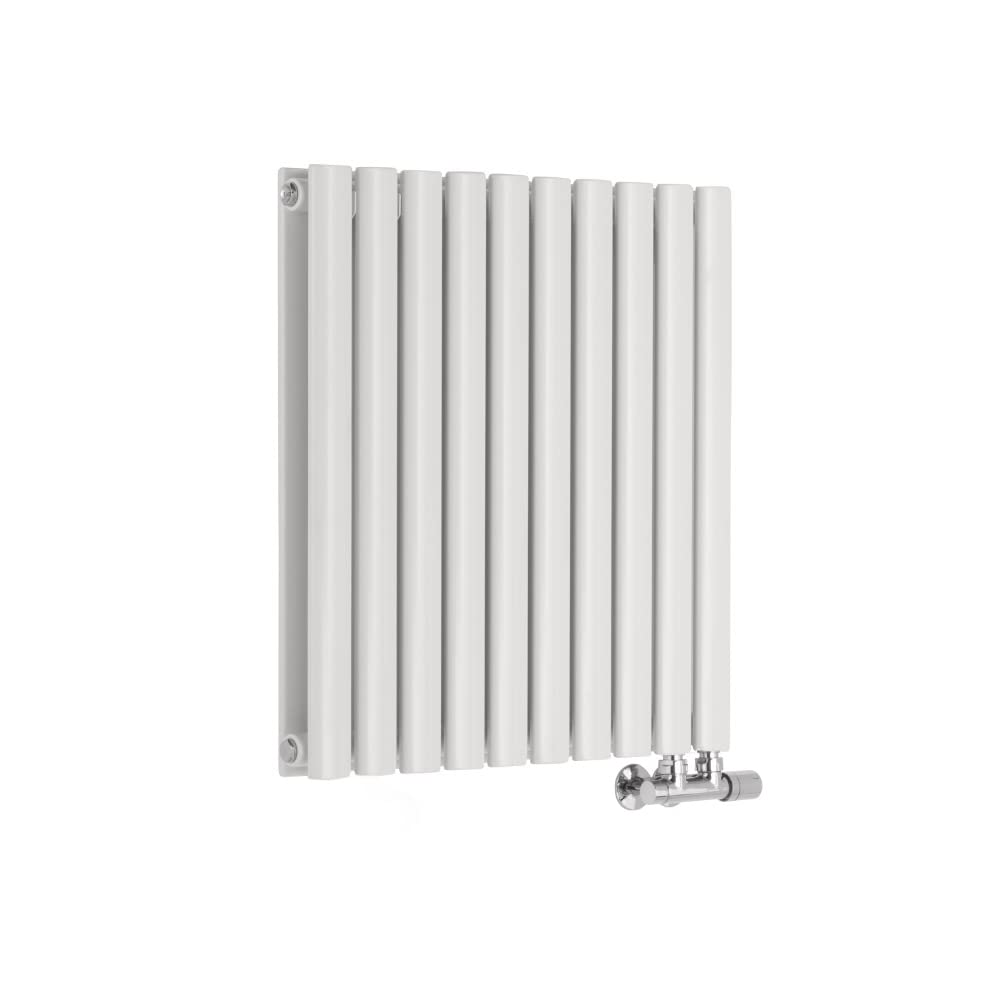 Milano Aruba White Horizontal Side Connection Double Oval Panel Radiator - 635mm x 590mm