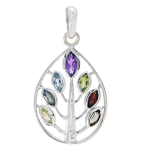Pendentif en argent sterling 925 multi-gemmes RIYO serti clos marquise élégant