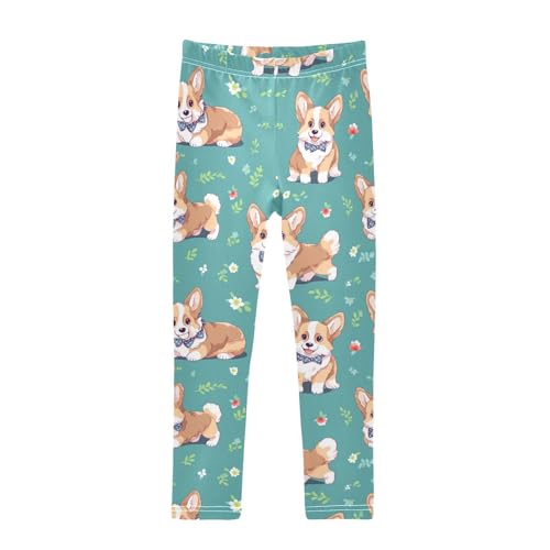 Corgi Puppy Girls' Leggings Toddler Doodles Kids Yoga Pants Dance Active Tights 4T
