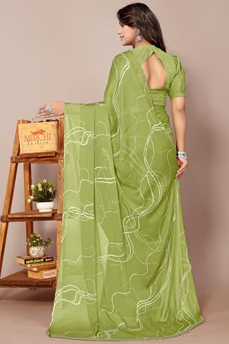 Image of MIRCHI FASHION Saree for Woman Chiffon Georgette Geometric Printed | Lightweight Farewell and Women's Office Sari with Blouse Piece