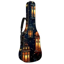 JRHEJTHH Housse de guitare acoustique imperméable et pliable avec bandoulière réglable pour guitare acoustique de 101,6 cm, 104,4 cm, 106,7 cm d'épaisseur, motif lanterne du Ramadan, Multicolore.,