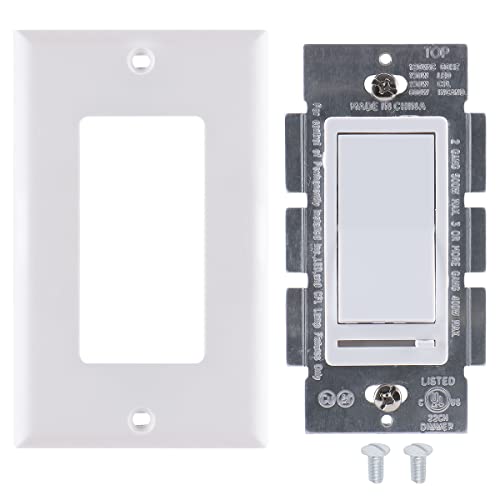 Baomain Slide Dimmer Switch With Wall Cover For Dimmable Led Bulbs/Cfl/Incandescent Single-Pole/3-Way 120V 600W On/Off Switch White Ul&Cul Listed #TOP15