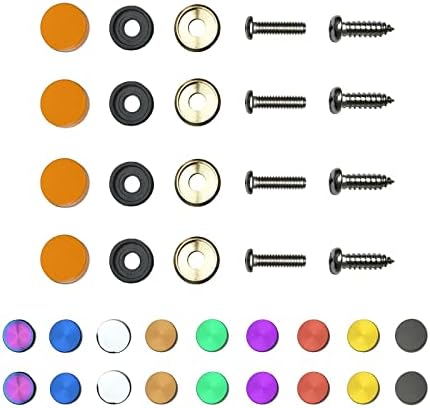 waybeyondframe Color: Orange - License Plate Screws Stainless Steel, Set of 4 Fasteners for Front or Rear Plates, Frames Covers on Car, Truck, SUVs Rustproof, Self Tapping and M6 Aluminum caps