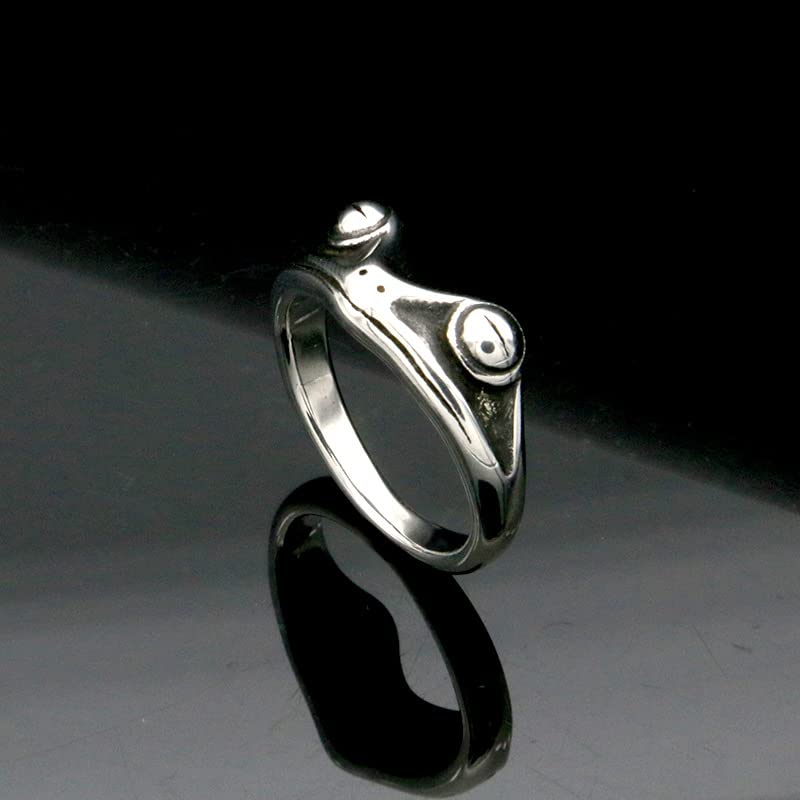 Image of PAMTIER Unisex Vintage Personalized Cute Big Eyes Frog Finger Ring | Stainless Steel, Lifelike Animal, Beneficial Insects