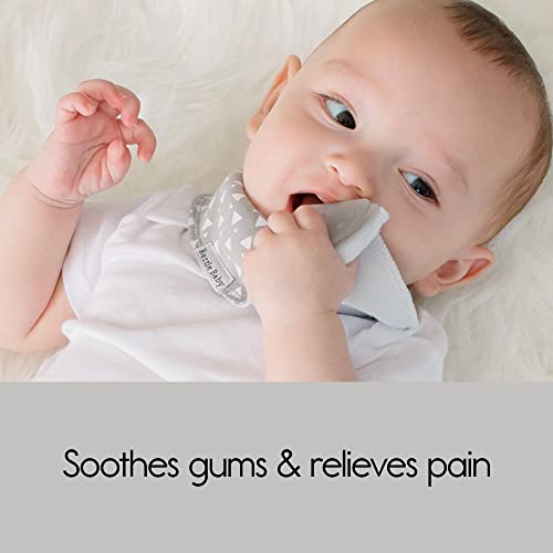 Bazzle Baby Bandana Teething Bibs 4-Pack – Cotton Drool Bibs for Boys & Girls, Silicone Teether for Teething Relief, Adjustable & Absorbent Baby Bibs for Drooling (Black & White)4