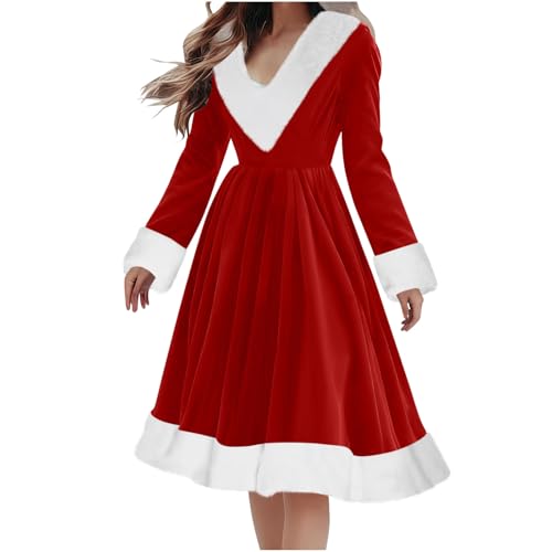 Robe en velours col en V pour rester élégante au chaud à une fête