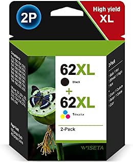 WISETA N9J71AE 62XL Replacement Ink Cartridges, Black and Tri-color, Multipack for Envy 5540 5541 5542 5543 5544 5545 5546 5547 5548 5640 5642 5644 5646 7640 OfficeJet 200 250 5740 5742 5744(2-Pack)