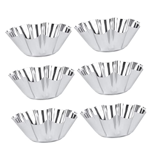 Cabilock 6Pcs Flower Non Stick Tart Pans Reusable Stainless Steel Muffin Baking Molds for Egg Tarts Cupcakes Desserts for Kitchen Baking and DIY Projects