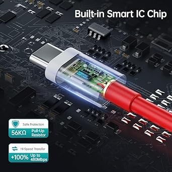 Image of Original 80W USB Type C Fast Charging Data Cable Dash /Wrap /SuperVooc Compatible with Oneplus 11 /11R /10 /10 Pro /10R /10T /9 Pro /9 RT /9R /8 Pro /8T /7 /7T /6 /5 and Nord 1 /2 /3 /Ce Series. (VIP-168)