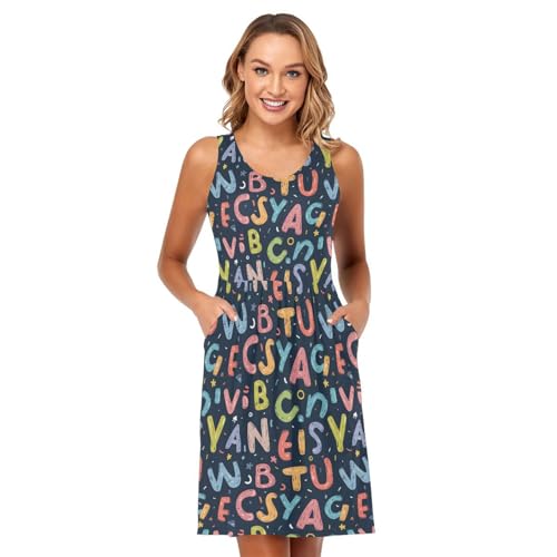 Image of ALAZA Women's Summer Dress Sun Dress Sleeveless with Pockets