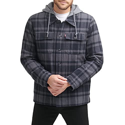 Levi's Men's Plaid Sherpa Lined Hooded Shirt Jacket...