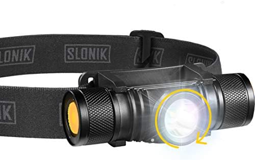 SLONIK Rechargeable Headlamp Flashlight - 500 Lumens Ultra Bright Headlight - IPX8 Waterproof Head Lamp Light for Outdoor Running, Hiking Gear, Hard Hat Helmet - Camping Accessories for Adults, Black