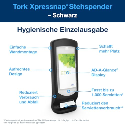 Tork 272211 Xpressnap Steh- und Wandspender für N4 Spenderservietten / Serviettenspender in Schwarz