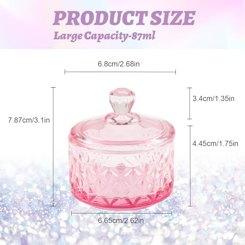 BOMOQING Nail Dappen Dish with Lid, 60ml Large Nail Monomer Dish, Glass Nail Cup for Holding Acrylic Liquid Acrylic Nail Powder Nail Decor Monomer Acrylic Nail Liquid (Pink)…