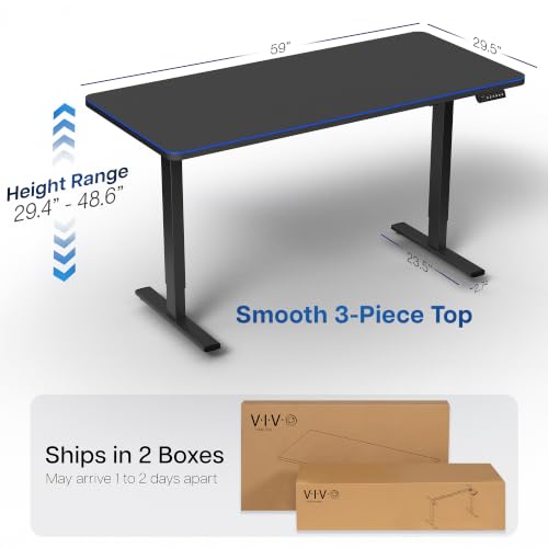 Image of VIVO Black 60 x 30 in Standing Desk, DESK-KIT-1B6BP-30 | Electric, Holds 220 lbs, Sit Stand, Height Adjustable, Extra Deep Full-Size Mouse Pad, Memory Presets, 1B Series, Black Frame