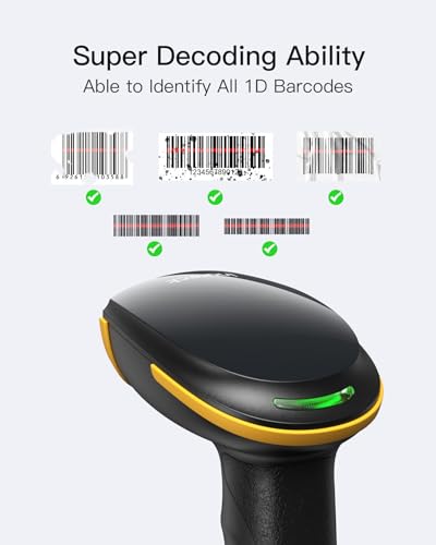 Inateck Escáner de Código de Barras Bluetooth, Lector de Código de Barras Inalámbrico USB 1D Portátil, 1 Carga al Mes, Escáner con Aplicación y SDK, BCST-21