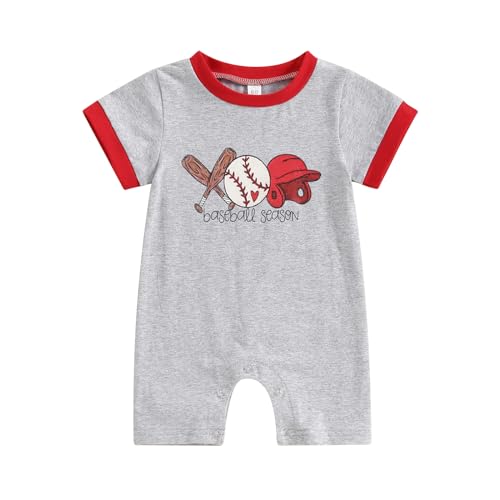 Image of Lenjindjer Newborn Baby Boys Baseball Outfits Short Sleeve Baseball Season Print Crew Neck Romper Jumpsuit Summer Playsuit
