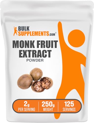 BulkSupplements.com Monk Fruit Extract Powder - Luo Han Guo Extract, Monk Fruit Without Erythritol - 125 Servings, Gluten Free, 2g per Serving, 250g (8.8 oz) (Pack of 1)