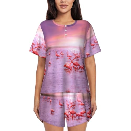 Pyjama short femme flamant rose idéal pour vos soirées cocooning d'été