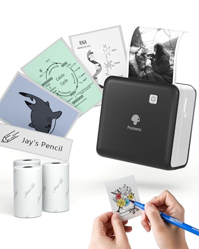 Phomemo M02 Pro Mini Thermodrucker, 300 DPI Mini Drucker Etikettendrucker mit 3 Papierrollen, Fotodrucker für Smartphone für Studium, DIY Aufkleber, Fotos, Geschenke für iOS und Android - Schwarz